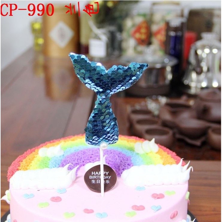 Mermaid Birthday Cake Topper Multicolor Sequins Cake Decorations Baby Shower DIY Cake Top Flags Decor Festival(1132L) - Image 8