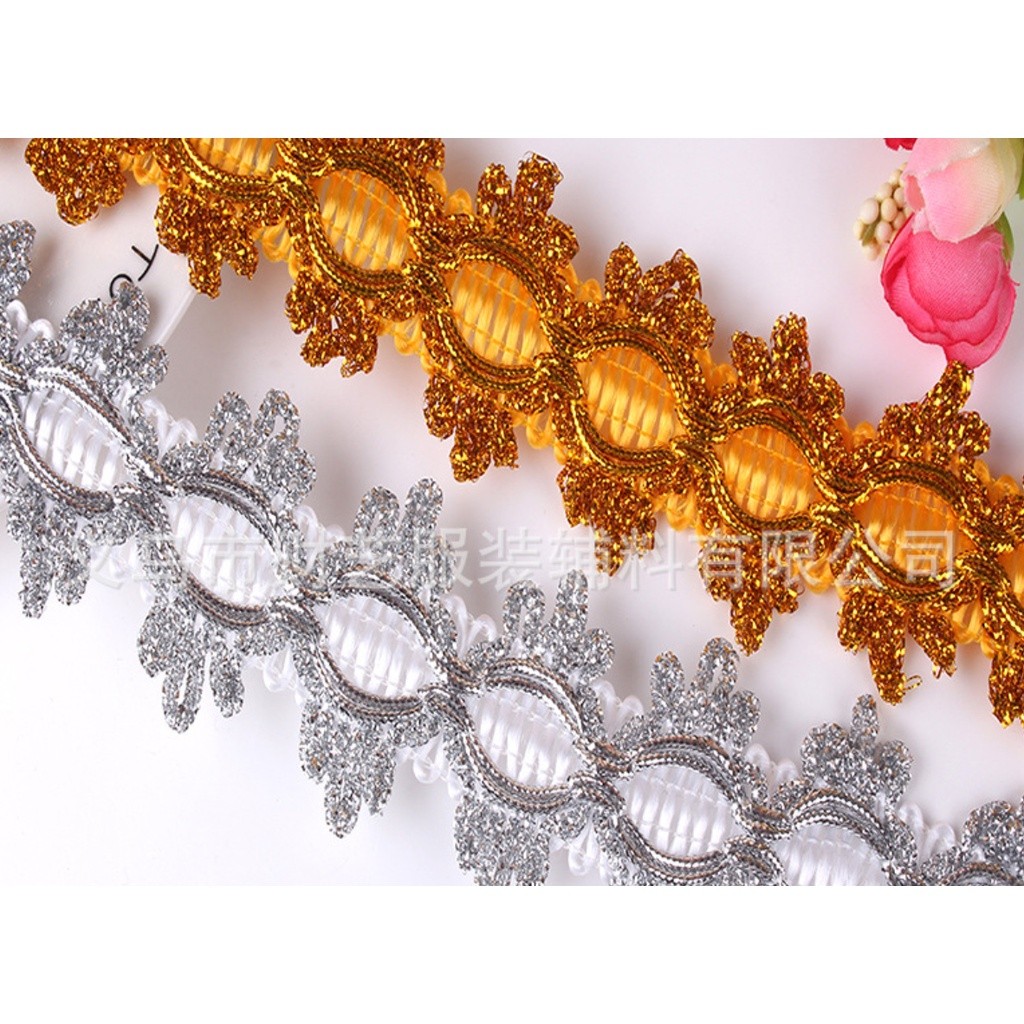 1yard 8.5cm Gemstone Sewing Edge Trim Lace Golden/Silver Ribbon Dress Skirt Wedding Decoration 彩色贴钻花边 (1537L) - Image 7