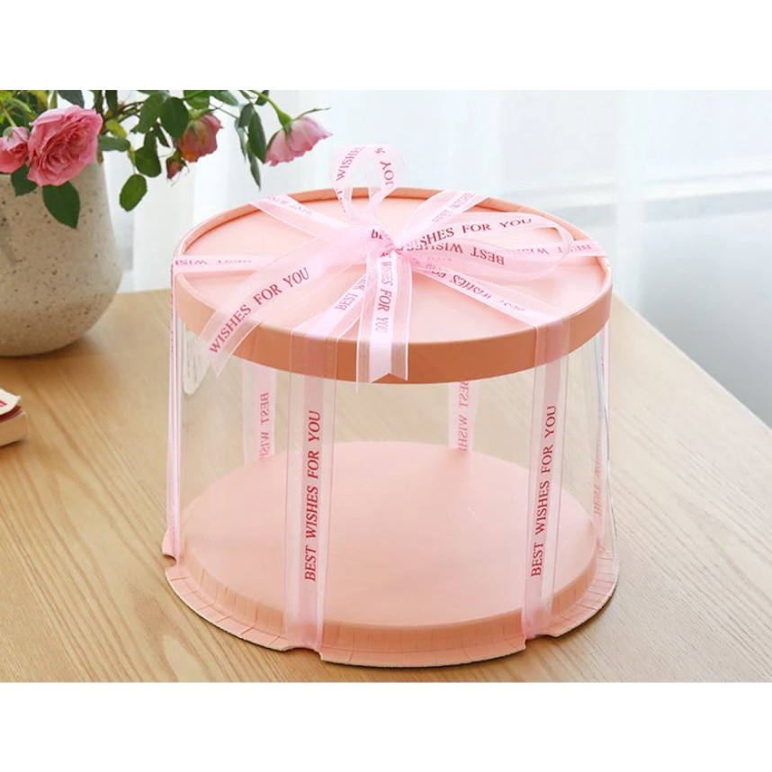 6/8/10inch Transparent Empty Pink Paper/PVC Round Gift Box for Cake Box Teddy Bear Rose Bear Flower Rabbit (898L) - Image 11