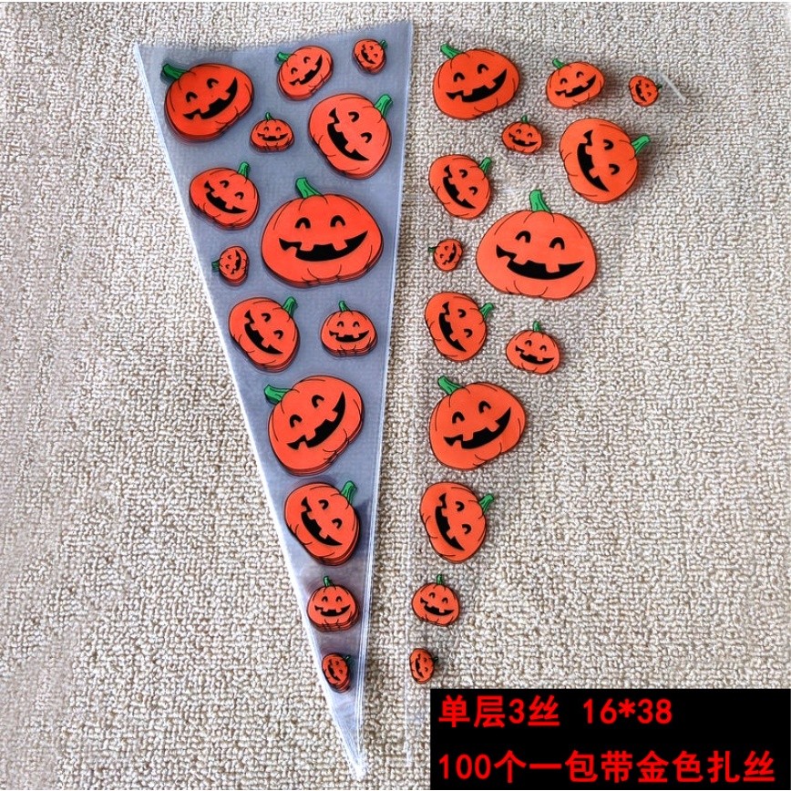 100pcs Counts Pumkin Cone Bag Halloween Pumpkin Patterned Cone Cellophane Bags Treat Candy Bags(841L) - Image 10