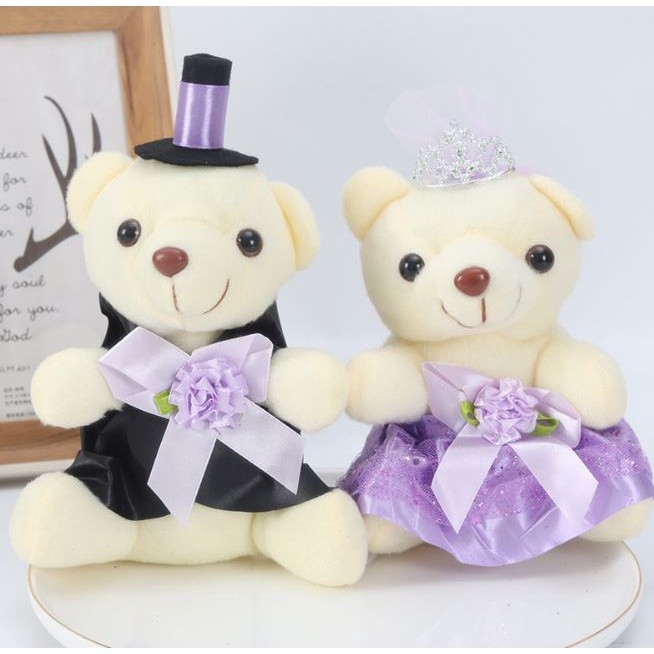 18cm Romantic Wedding Bear Couples Plush Toys Teddy Bear Doll 2pcs/pair Wedding Gift Bear Bride & Groom(1021L) - Image 18