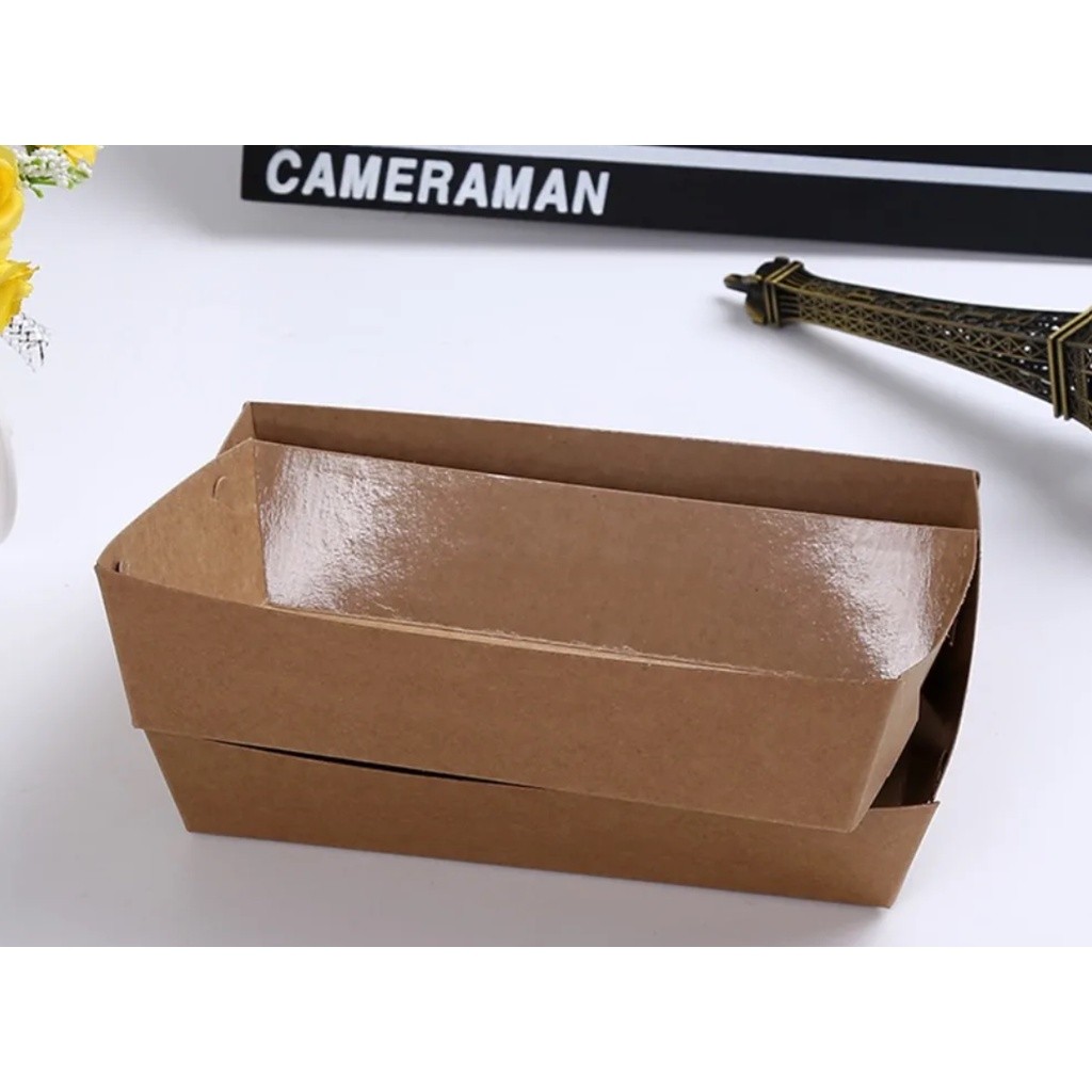 1pc New Party Supply For Snack Food Kraft Paper Food Tray Packing Box Packing Case Boat Shaped一次性淋膜纸船盒烘焙包装防油(2683L) - Image 4