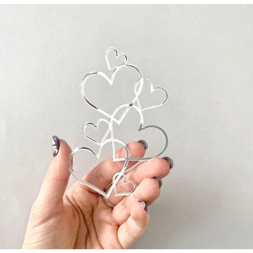 7 Hearts Wedding Cake Topper Minimalist Gold Silver Love Heart Cake Decoration Valentine's Day Dessert 爱心亚克力蛋糕装饰(2570L) - Image 2