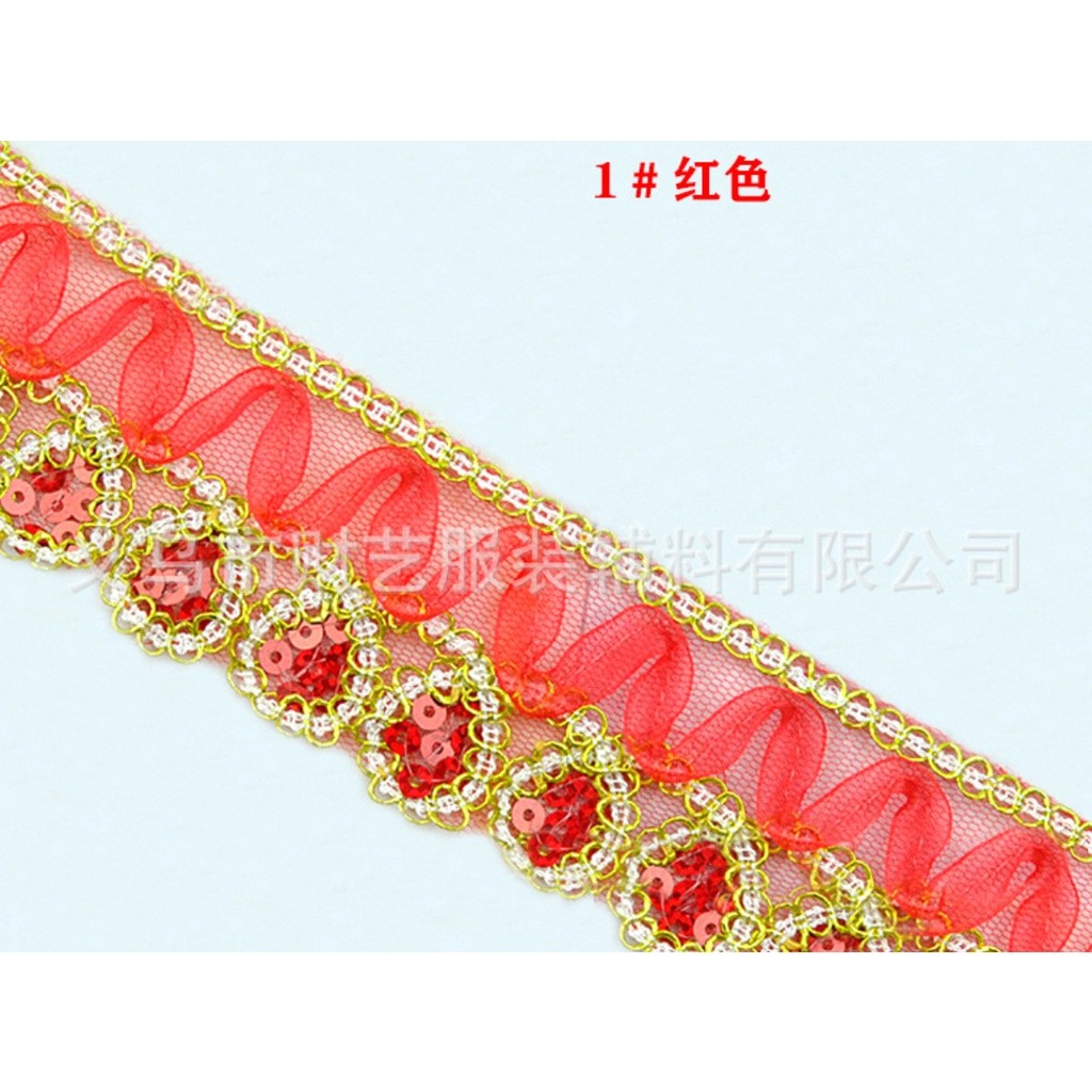 1yard 4cm National Dance Lace Accessories Performance Trims Costume Wave Rope Embroidered Skirt Dress 金色蕾丝花边 (2667L) - Image 11