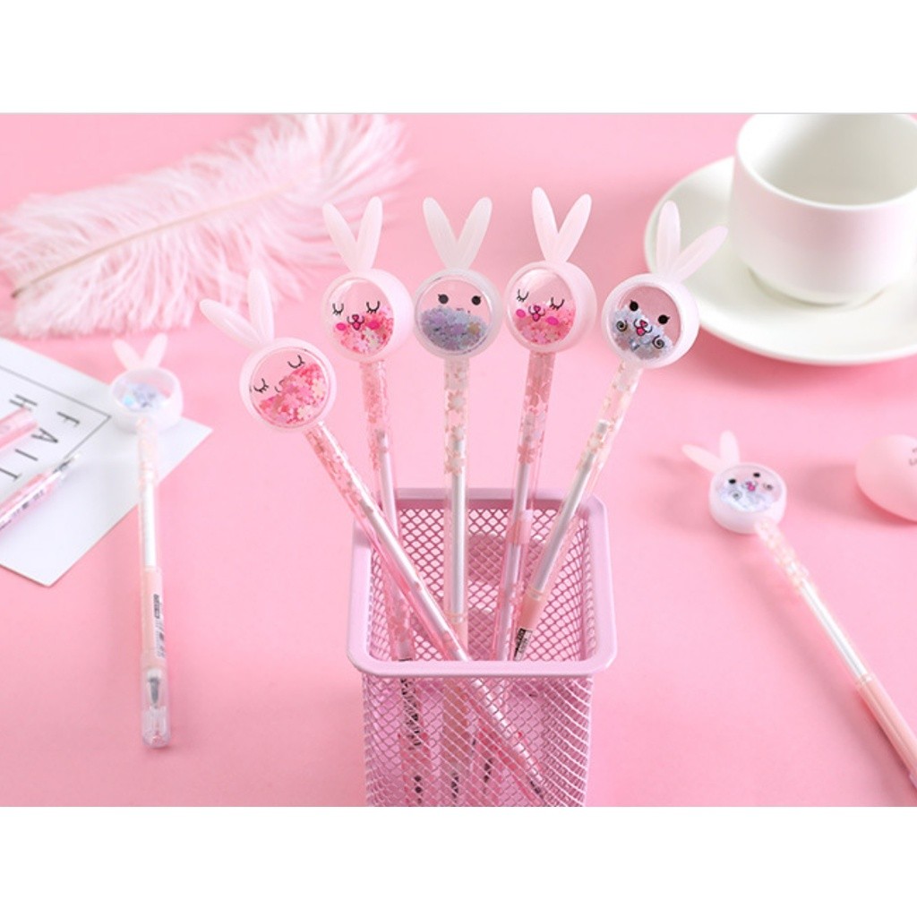 1pc Cartoon Creative Bunny Ears Sequin Gel Pen Signature Pen Lovely Student Examination Writing Pen创意可爱笔卡通笔(2343L)