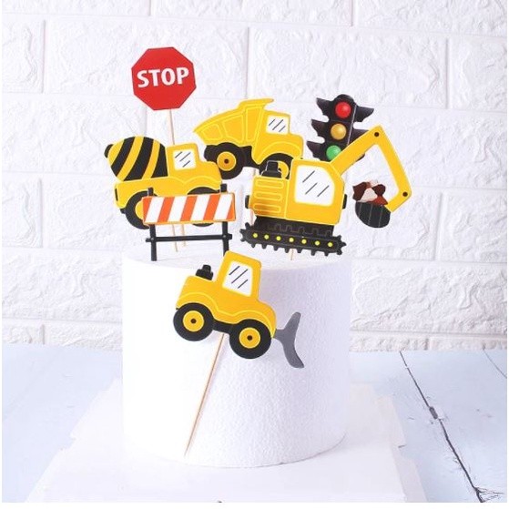7/12pcs Construction vehicle excavator Cake Toppers for Boy`s Happy Birthday Party Cupcake Topper(1083L) - Image 4
