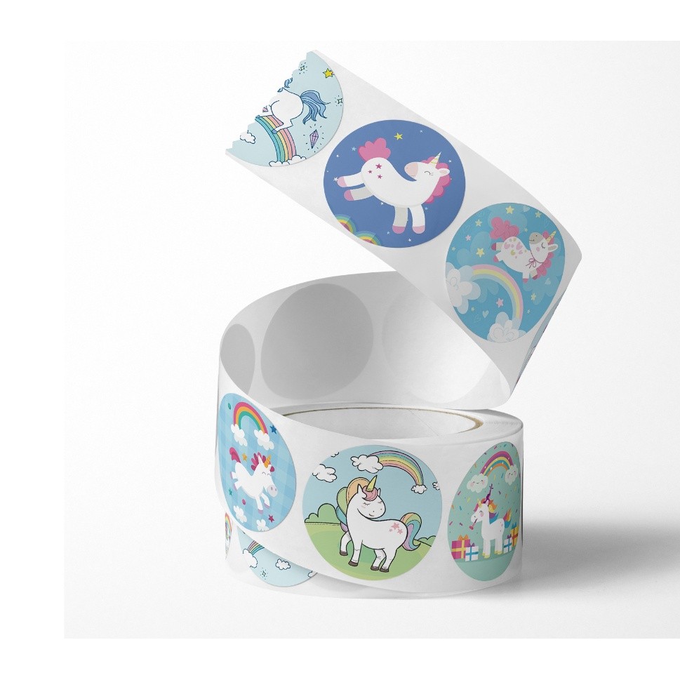 50/500pcs/roll Unicorn Reward Sticker for Kids Mermaid Unicorn Packaging Seal Pelekat Terima Kasih Hadiah 卡通儿童贴纸(2431L) - Image 3