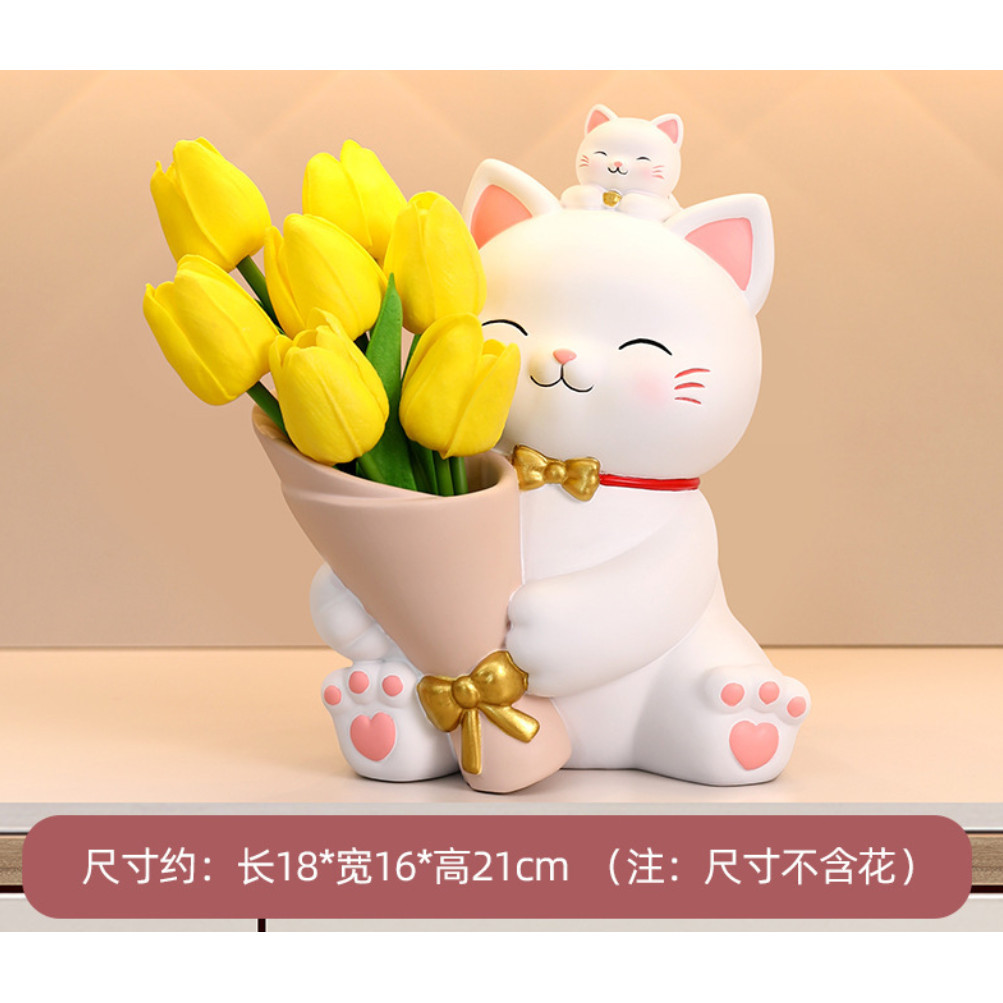 Flower Vase Decoration Keys Holder Resin Cat Statue Plant Planters Resin Vase 招财猫新款钥匙玄关收纳摆件(2806L) - Image 9