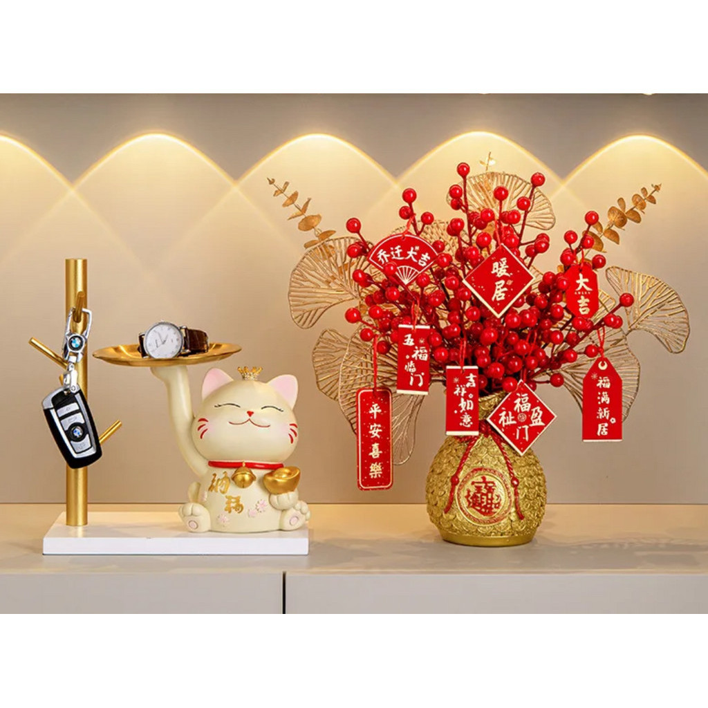 Flower Vase Decoration Keys Holder Resin Cat Statue Plant Planters Resin Vase 招财猫新款钥匙玄关收纳摆件(2806L) - Image 6