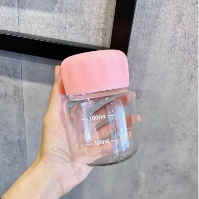Mini Cute Kawaii Glass Water Bottle 220ml Small Drinking Bottle with Scale Portable Woman Glass Tumbler Girl Milk(2855L) - Image 7