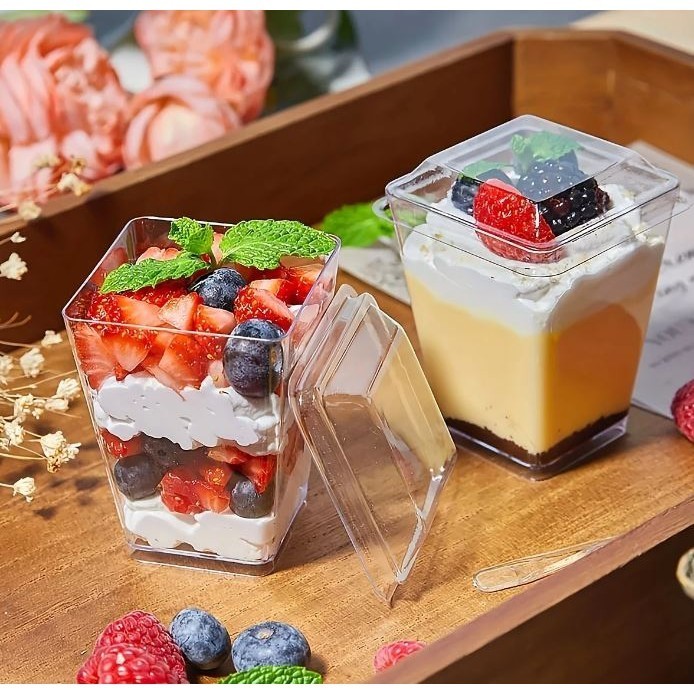10pc Mousse Cup Pudding Cup Yogurt Cup Individual Container For Mousse Cake Pudding Yogurt Transparent with cover(2871L) - Image 2