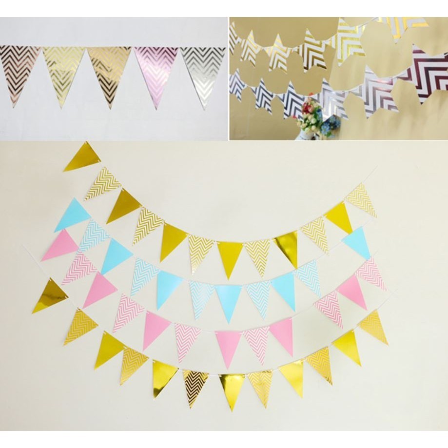 12 Flags 18cm Garlands Birthday Bunting Banners Pennant Baby Shower Wedding Garland Flags Party Decoration(678L) - Image 2