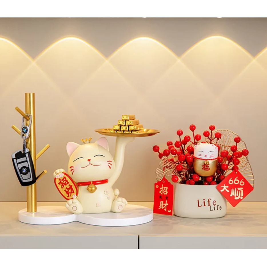 Flower Vase Decoration Keys Holder Resin Cat Statue Plant Planters Resin Vase 招财猫新款钥匙玄关收纳摆件(2806L) - Image 5