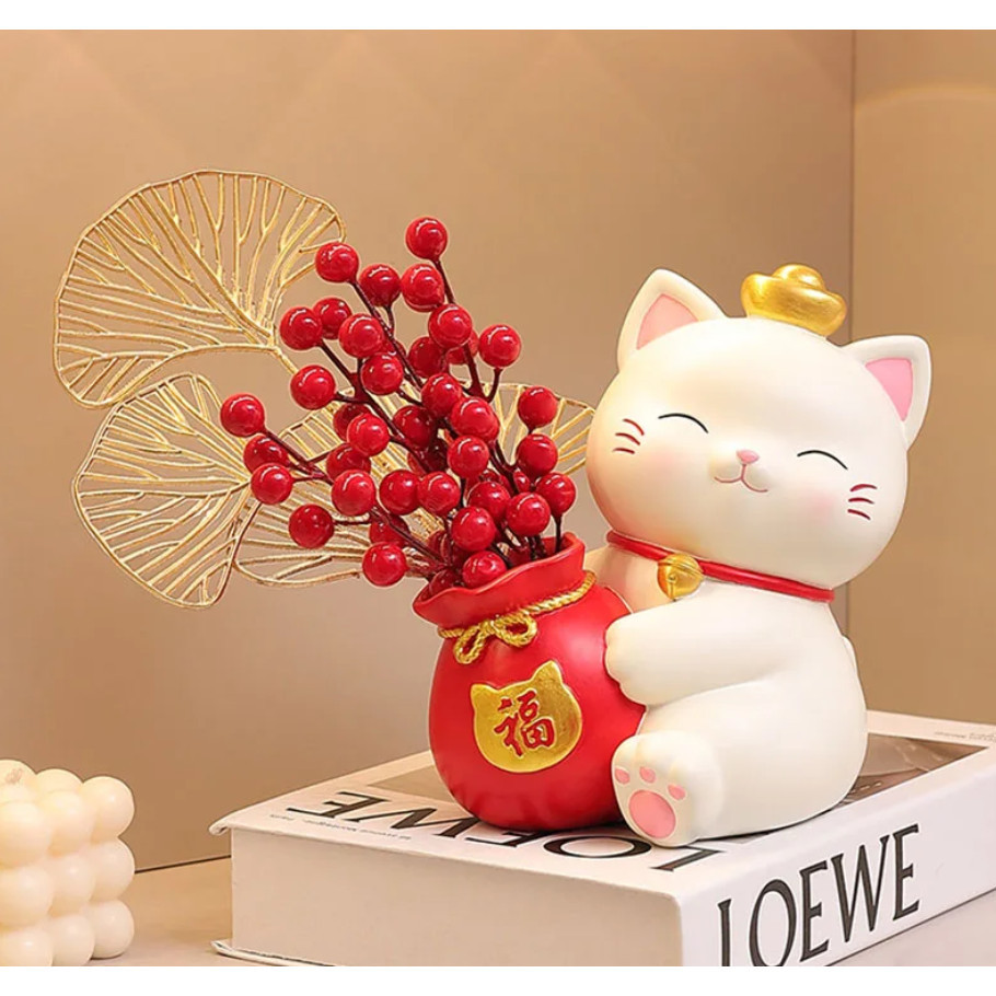 Flower Vase Decoration Keys Holder Resin Cat Statue Plant Planters Resin Vase 招财猫新款钥匙玄关收纳摆件(2806L) - Image 8