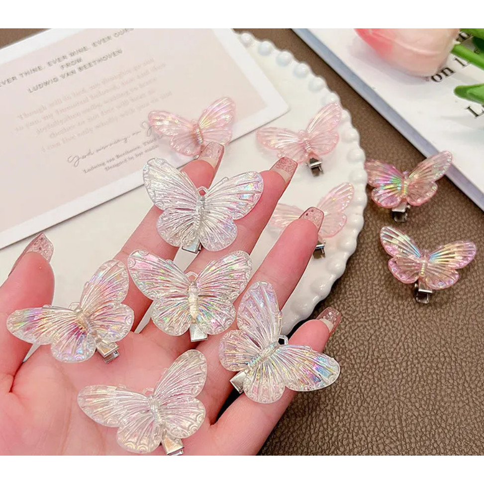 Mini Butterfly Hair Claws Transparent Resin Hair Claws Barrette Fashion Cute Sweet Hairpins 亚克力幻彩立体镭射蝴蝶(1172-2872L) - Image 2