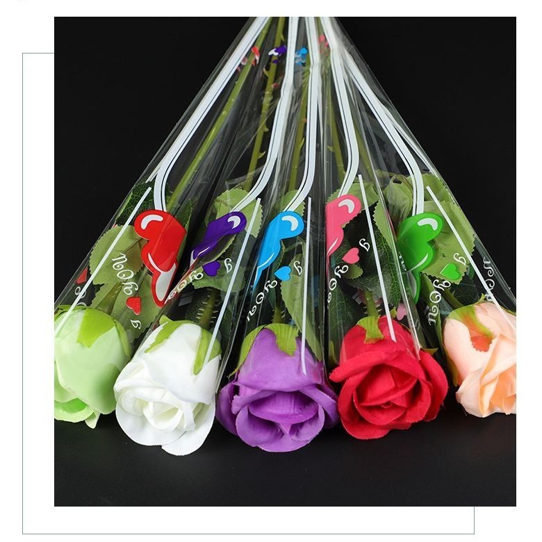 100pcs LOVE Plastic Opp Bag Floral Packaging Materials Accessory Transparency Bag Rose Single Flower Bag(566L) - Image 2