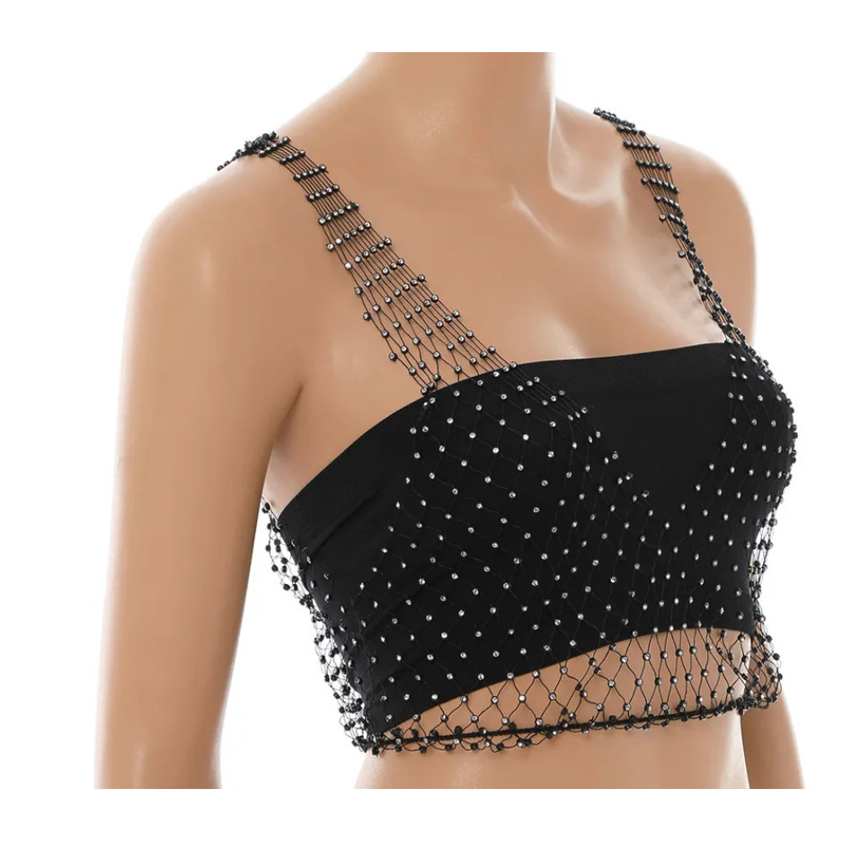 Black White Fishing Net Line Stone Crystal Rhinestone Connection Fabric Ins Hot Designer for DIY Dress 弹力拉伸渔网线钻排钻(2798L) - Image 3