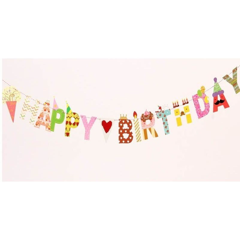 Bunting Girl Boy Kids Cartoon Pull Bar Photo Props Garland Hanging Party Event Happy Birthday Banner 派对彩旗 (394L) - Image 2