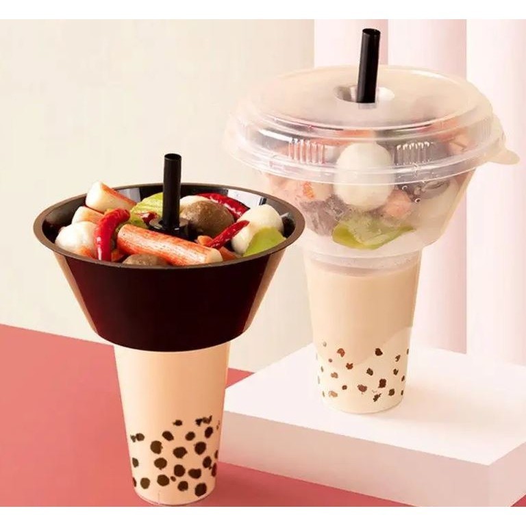 1Set Drink Cup Versatile Convenient Milk Tea Hot Pot Shape Snacks Holder Plastic Holding Trays Sour Powder Water (2844L) - Image 2