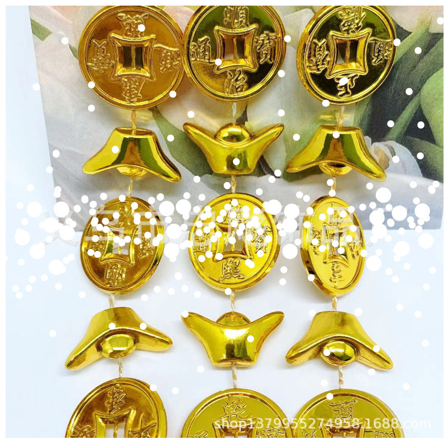 Golden Chinese Ancient Feng Shui Lucky Coin Good Fortune Dragons Antique Wealth Money Carving dragon 铜钱金元宝链条(2795L) - Image 13