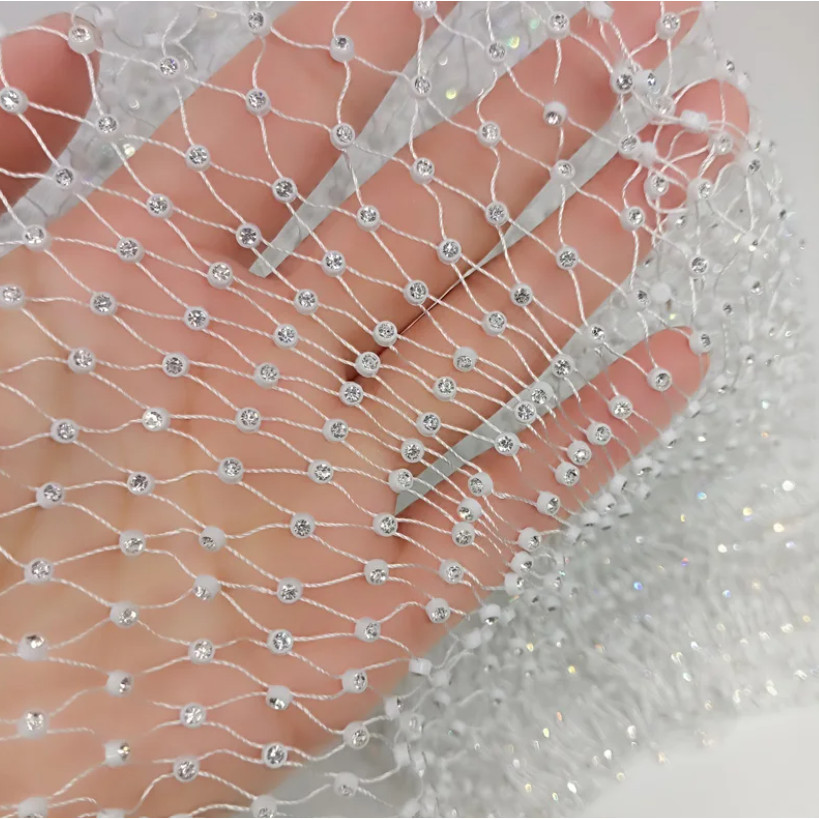 Black White Fishing Net Line Stone Crystal Rhinestone Connection Fabric Ins Hot Designer for DIY Dress 弹力拉伸渔网线钻排钻(2798L) - Image 10