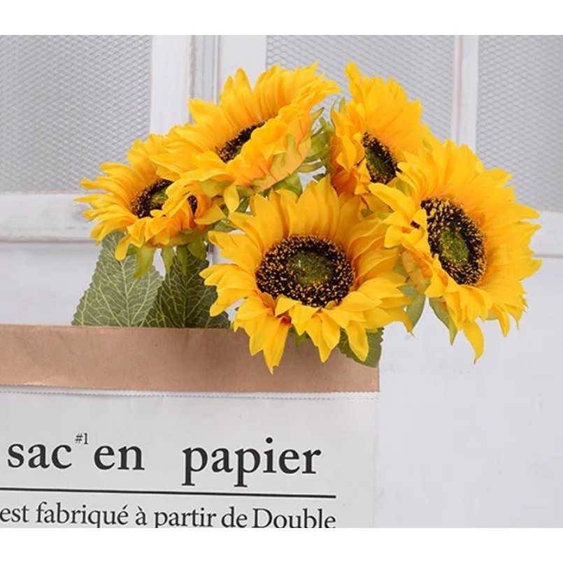 3/5 heads Sunflower Decoration Artificial Sunflower Flower Realistic Silk Daisies for Home Flower Wedding Party (2835L) - Image 2