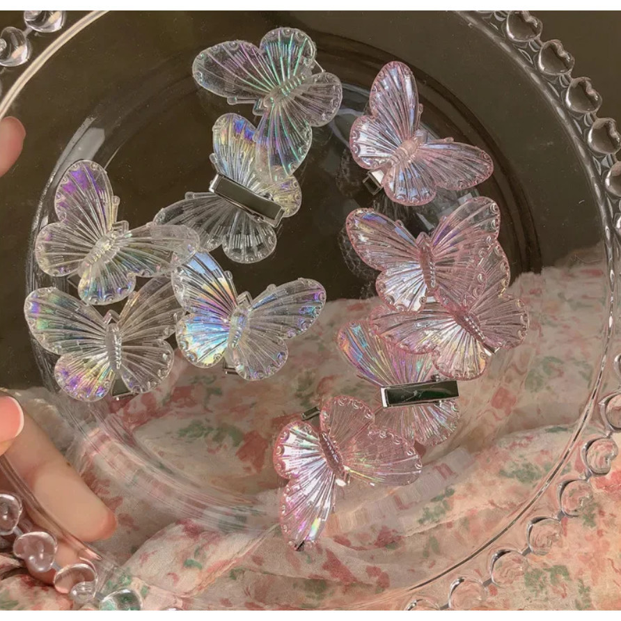 Mini Butterfly Hair Claws Transparent Resin Hair Claws Barrette Fashion Cute Sweet Hairpins 亚克力幻彩立体镭射蝴蝶(1172-2872L) - Image 4