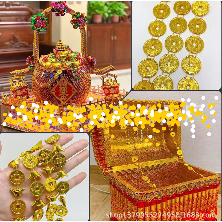Golden Chinese Ancient Feng Shui Lucky Coin Good Fortune Dragons Antique Wealth Money Carving dragon 铜钱金元宝链条(2795L) - Image 4