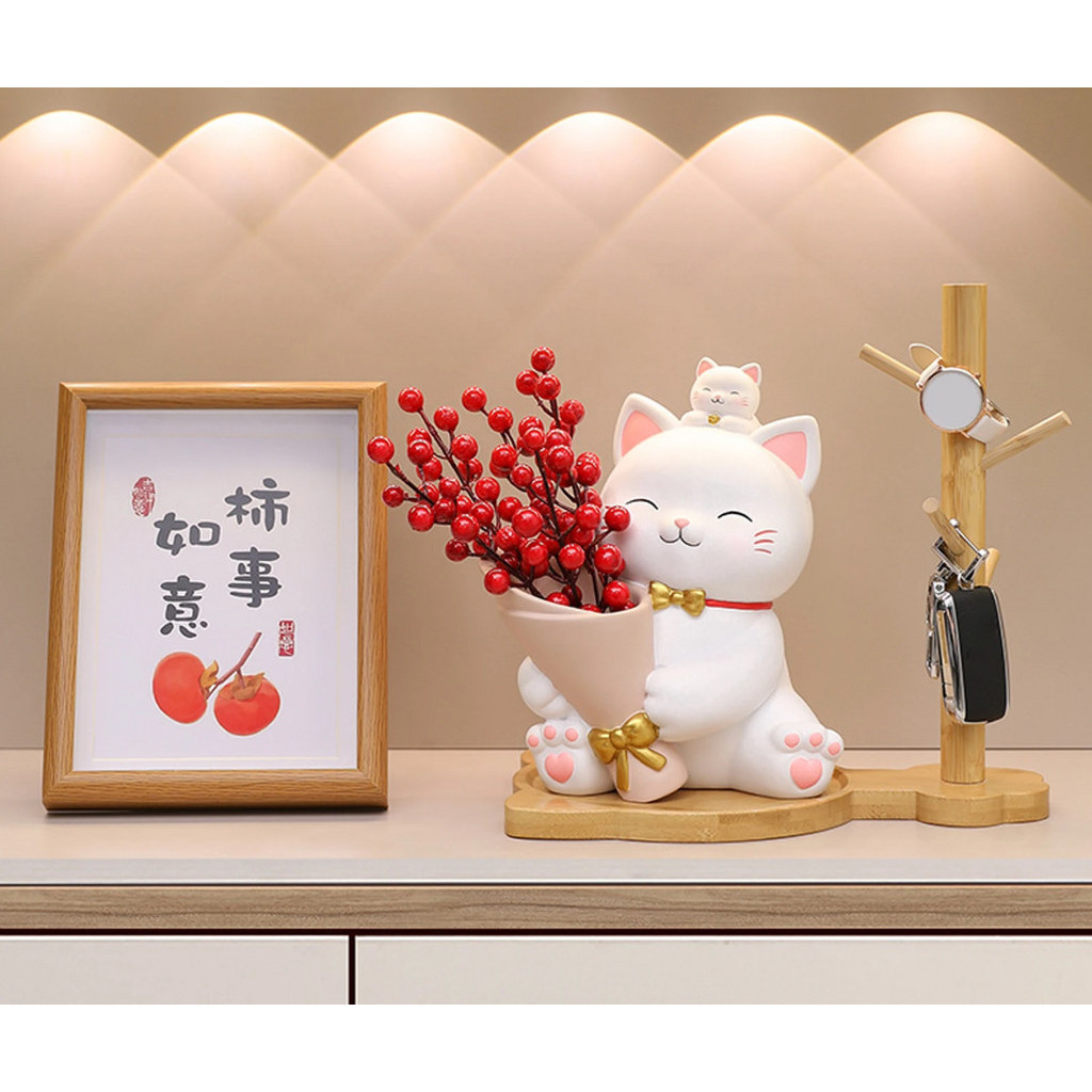 Flower Vase Decoration Keys Holder Resin Cat Statue Plant Planters Resin Vase 招财猫新款钥匙玄关收纳摆件(2806L)