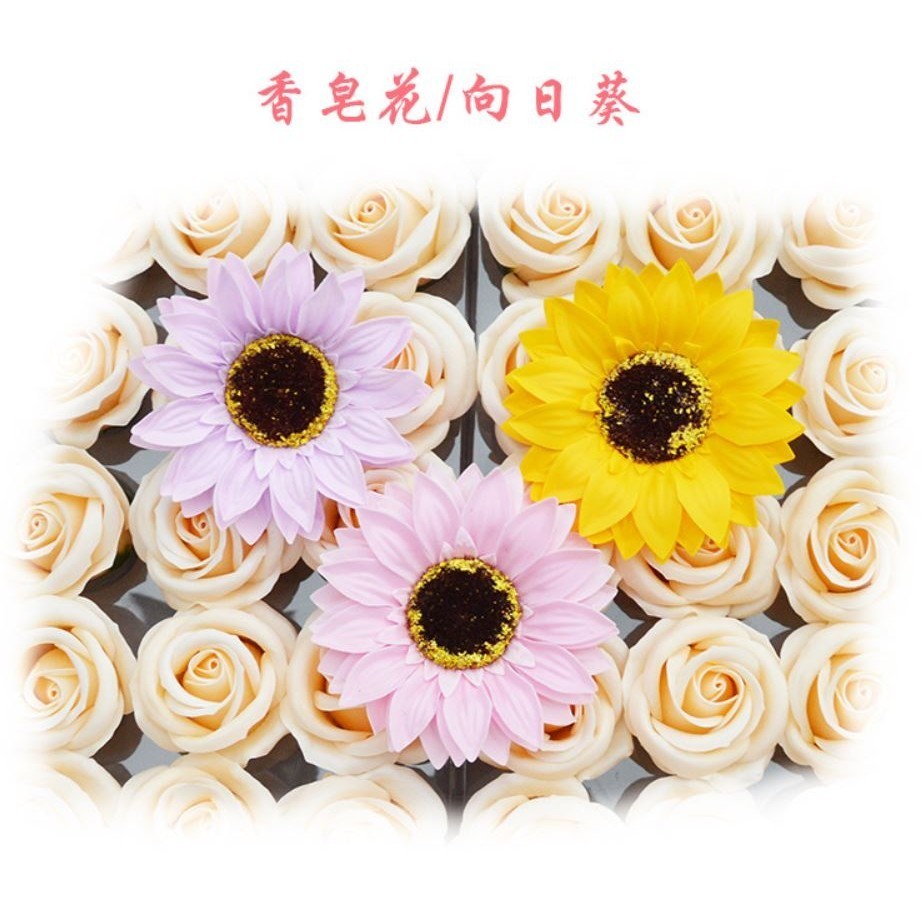 Sunflower Soap Flower Head Bouquet Gift Box Decor with Soap Flower DIY wedding Christmas decor (642L) - Image 2