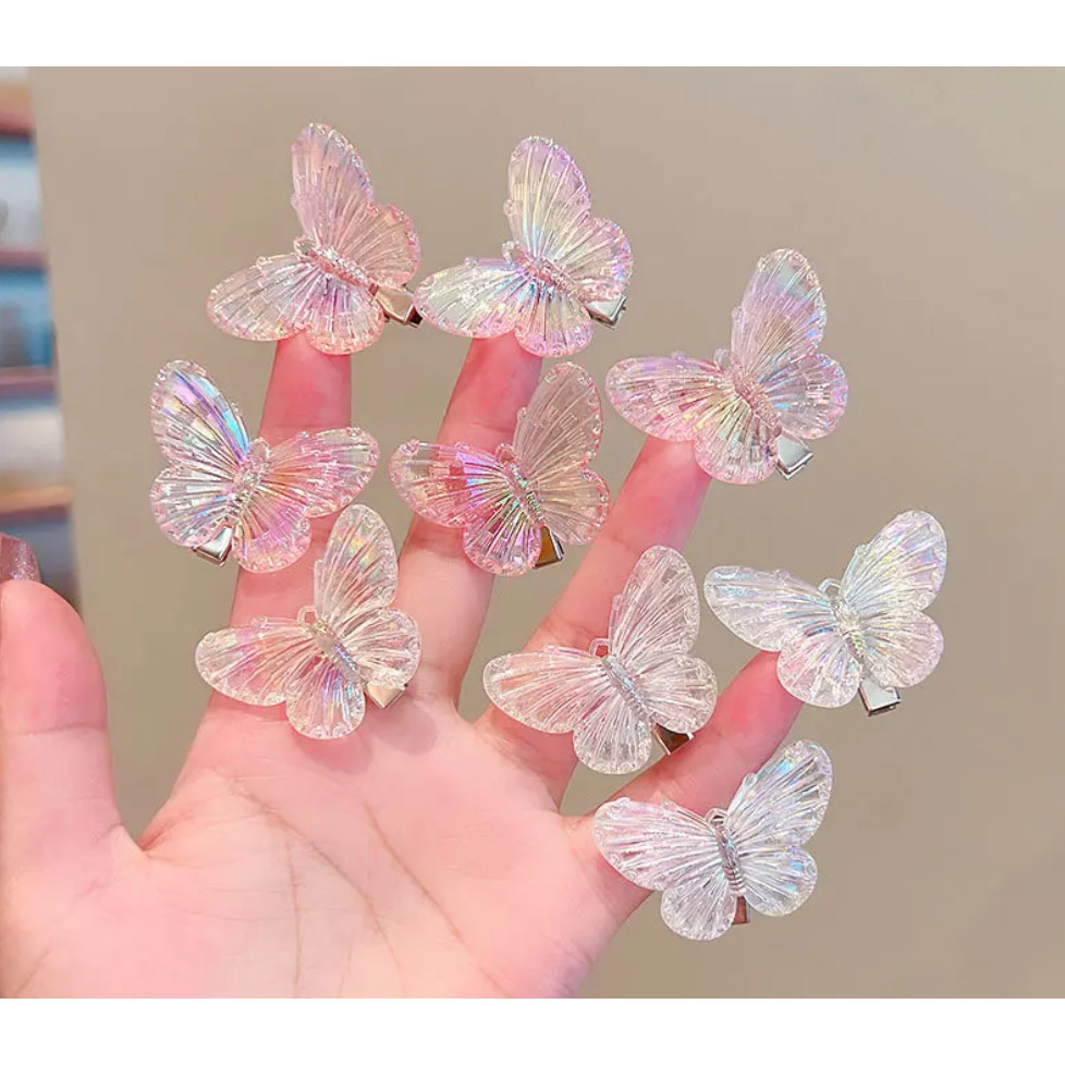 Mini Butterfly Hair Claws Transparent Resin Hair Claws Barrette Fashion Cute Sweet Hairpins 亚克力幻彩立体镭射蝴蝶(1172-2872L)