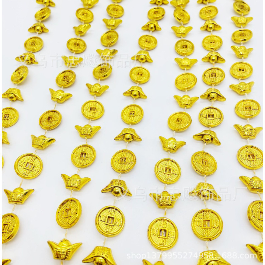 Golden Chinese Ancient Feng Shui Lucky Coin Good Fortune Dragons Antique Wealth Money Carving dragon 铜钱金元宝链条(2795L) - Image 14