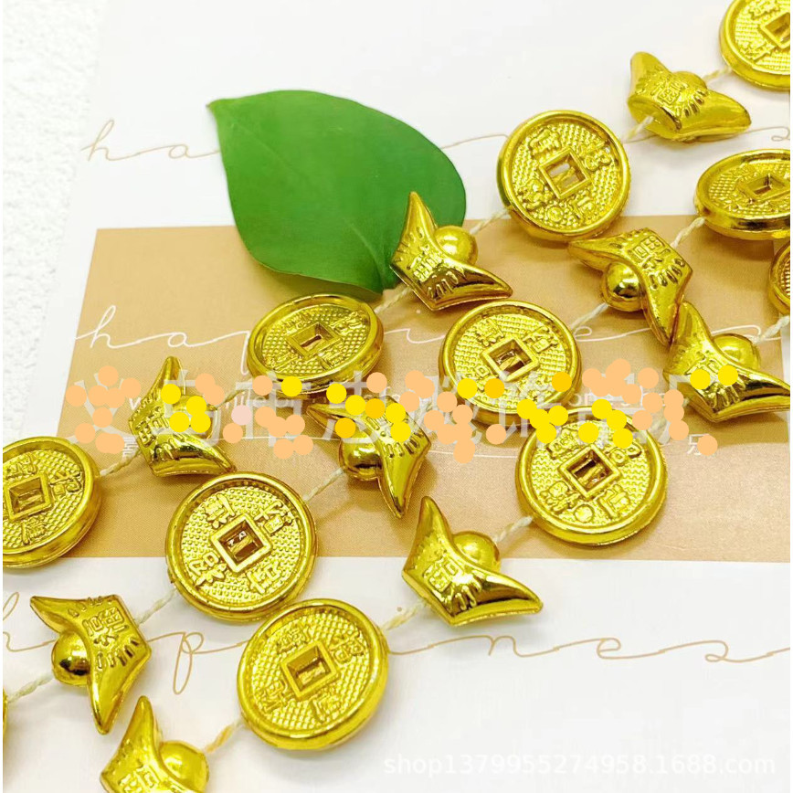 Golden Chinese Ancient Feng Shui Lucky Coin Good Fortune Dragons Antique Wealth Money Carving dragon 铜钱金元宝链条(2795L) - Image 7