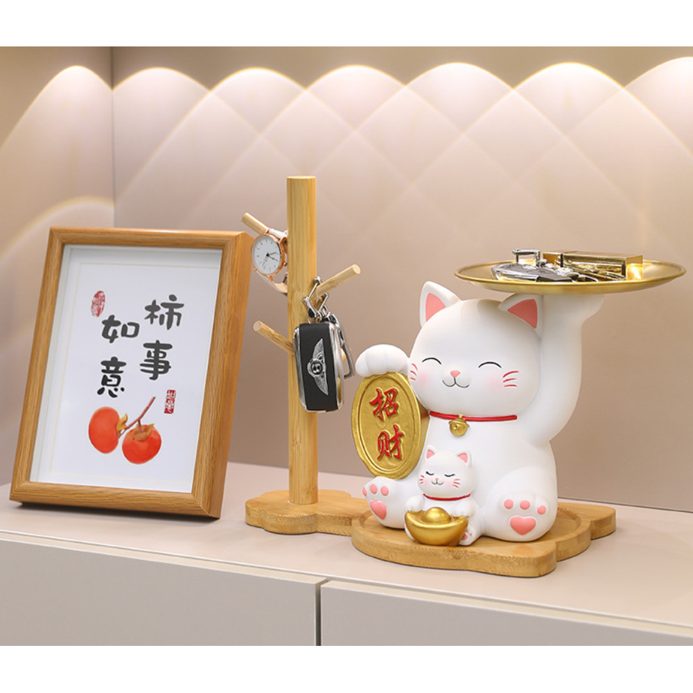 Flower Vase Decoration Keys Holder Resin Cat Statue Plant Planters Resin Vase 招财猫新款钥匙玄关收纳摆件(2806L) - Image 2