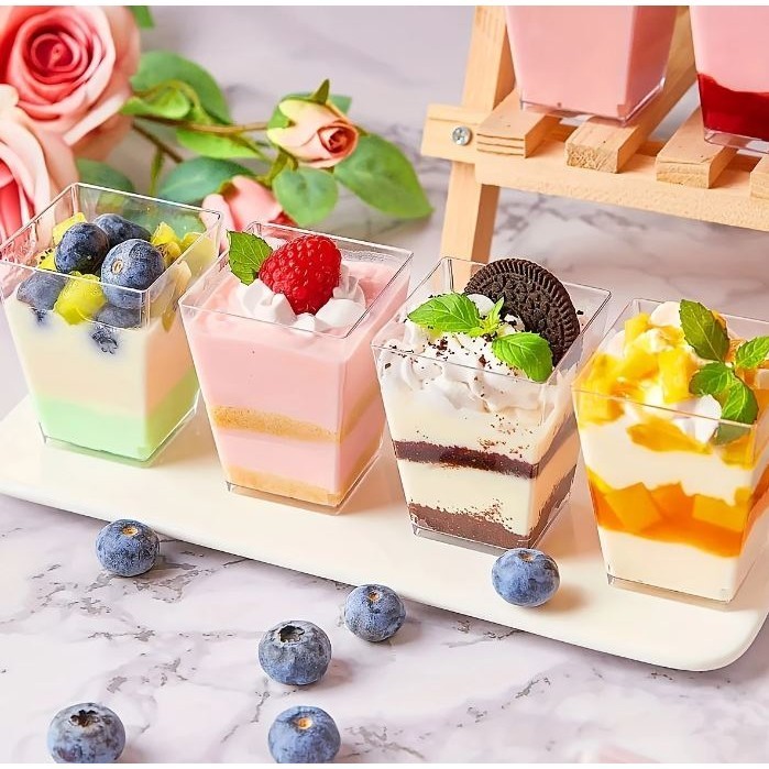 10pc Mousse Cup Pudding Cup Yogurt Cup Individual Container For Mousse Cake Pudding Yogurt Transparent with cover(2871L)