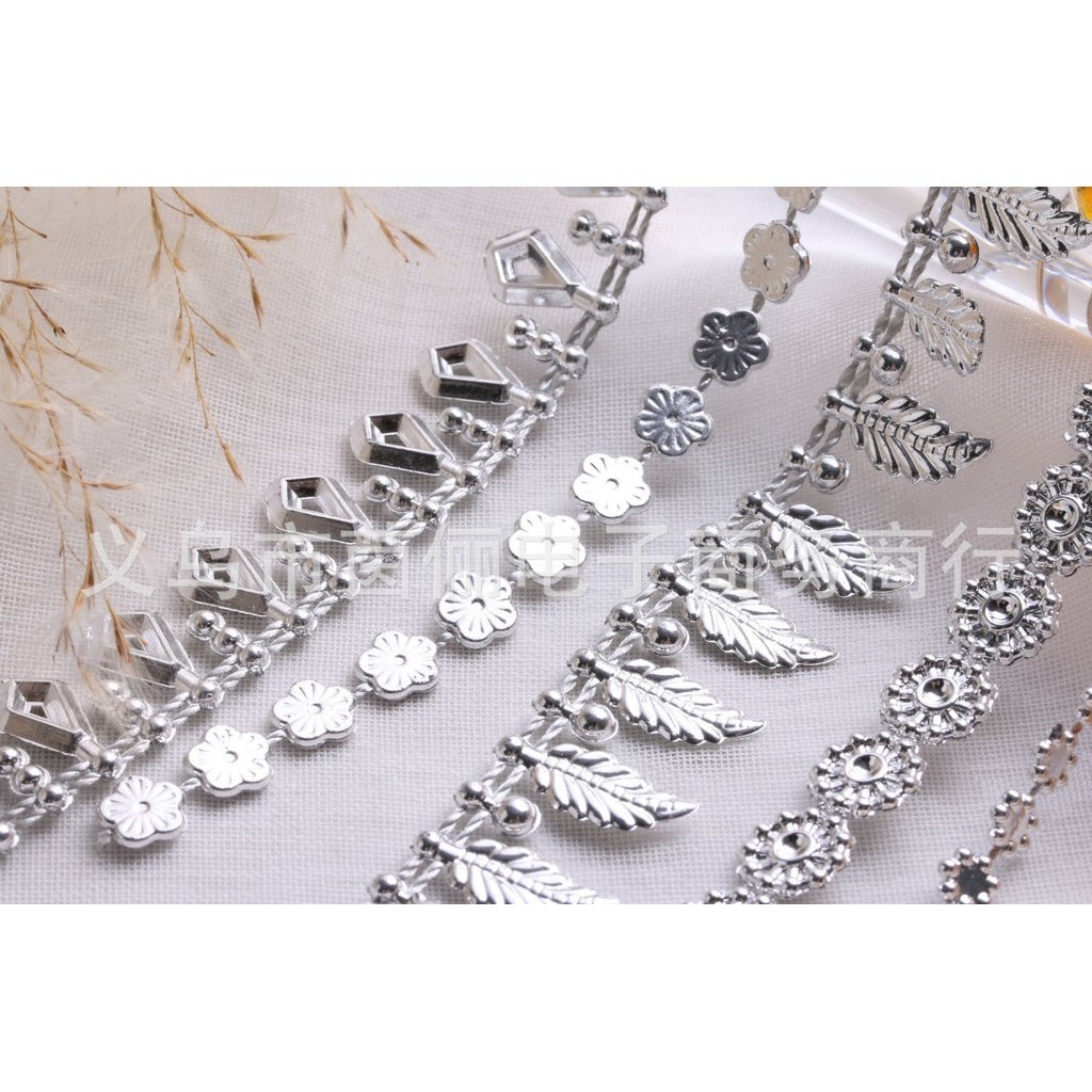 1yard 2cm Gold Silver Leaf Chain Plastic beads Ribbon For Cosplay Performance Sewing Accessories DIY Crafts 吊坠珠链(1550L) - Image 7