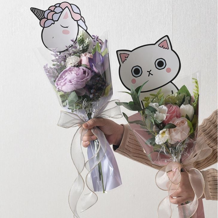 5pcs Cartoon Single Flower Rose Box Bouquet Wrapping Paper PVC Triangular Box Plastic Paper Bags Boxes Cases (1530L) - Image 3