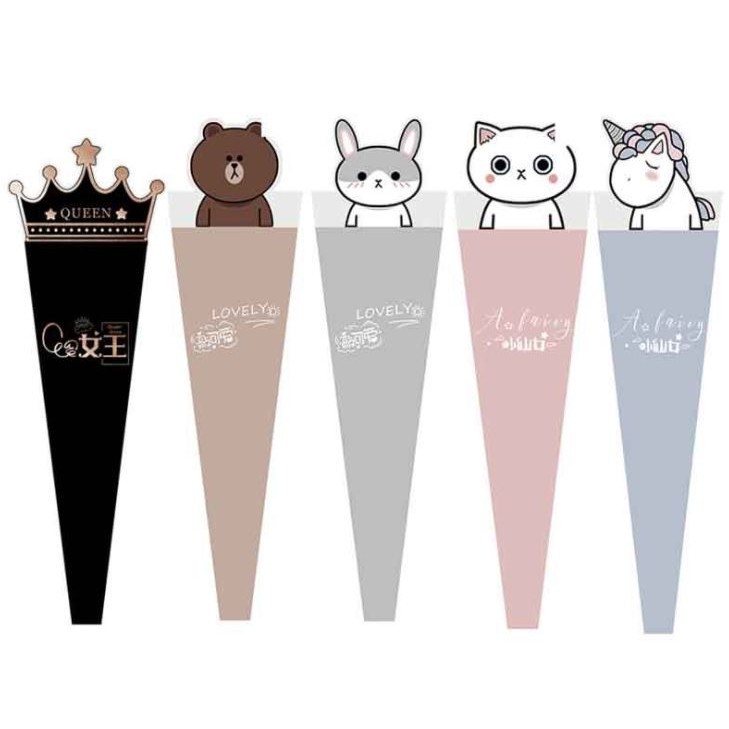 5pcs Cartoon Single Flower Rose Box Bouquet Wrapping Paper PVC Triangular Box Plastic Paper Bags Boxes Cases (1530L) - Image 6
