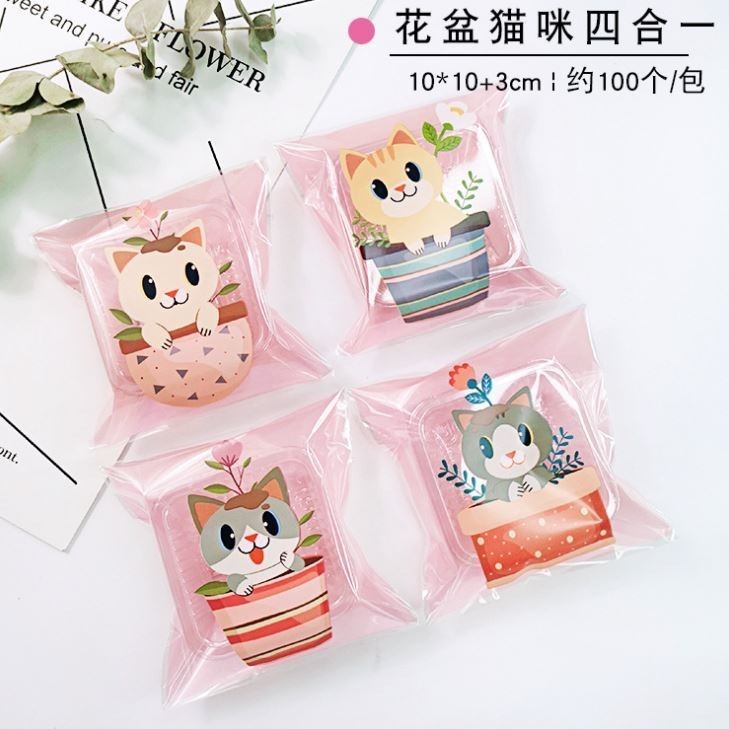 100pcs 10x10cm Cute Cat Cartoon Gifts Bags Cookie Packaging Self-adhesive Plastic Bags For Biscuits Candy Food (1268L) - Image 7