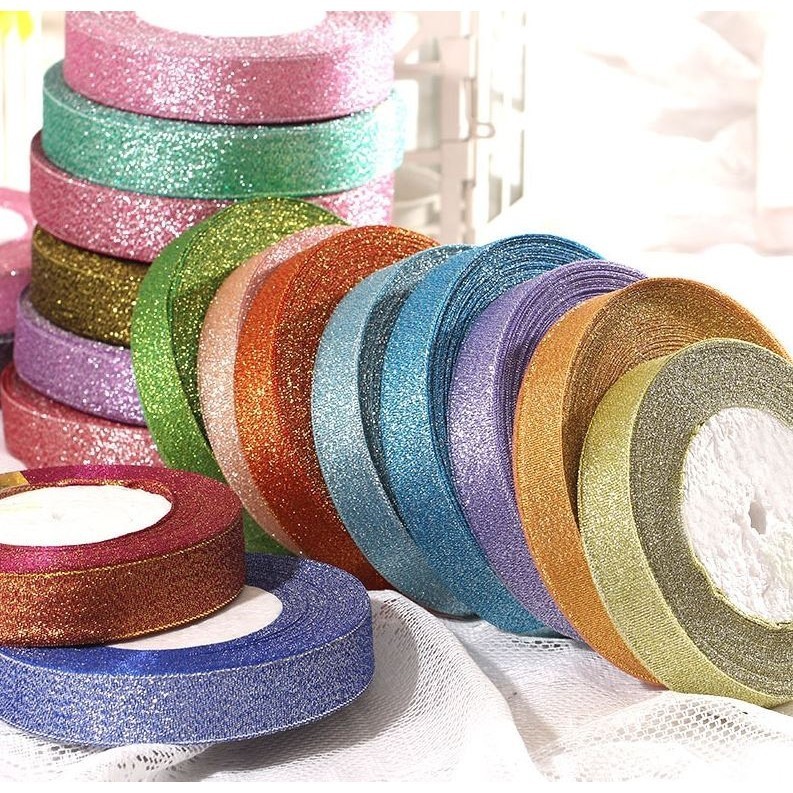 25Yard 22M 1'' Handmade Silver Metallic Glitter Ribbons For DIY Crafts Sewing Fabric Christmas Party Wedding (1162L) - Image 3