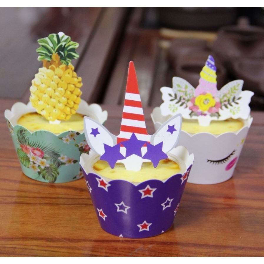 12set Birthday Unicorn Cupcake Toppers and Wrappers Birthday Cake Decorations Unicorn Themed Party 独角兽围边独角兽插旗卡片(576L) - Image 4