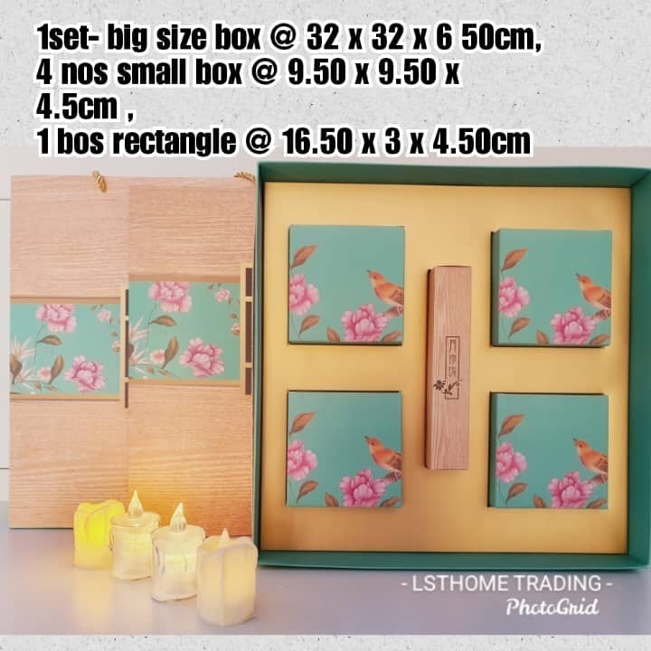 1set Mid-Autumn Moon Cake Chinese Style Flower Bir Box 4+1 Grids Paper Handbag (2922L) - Image 3