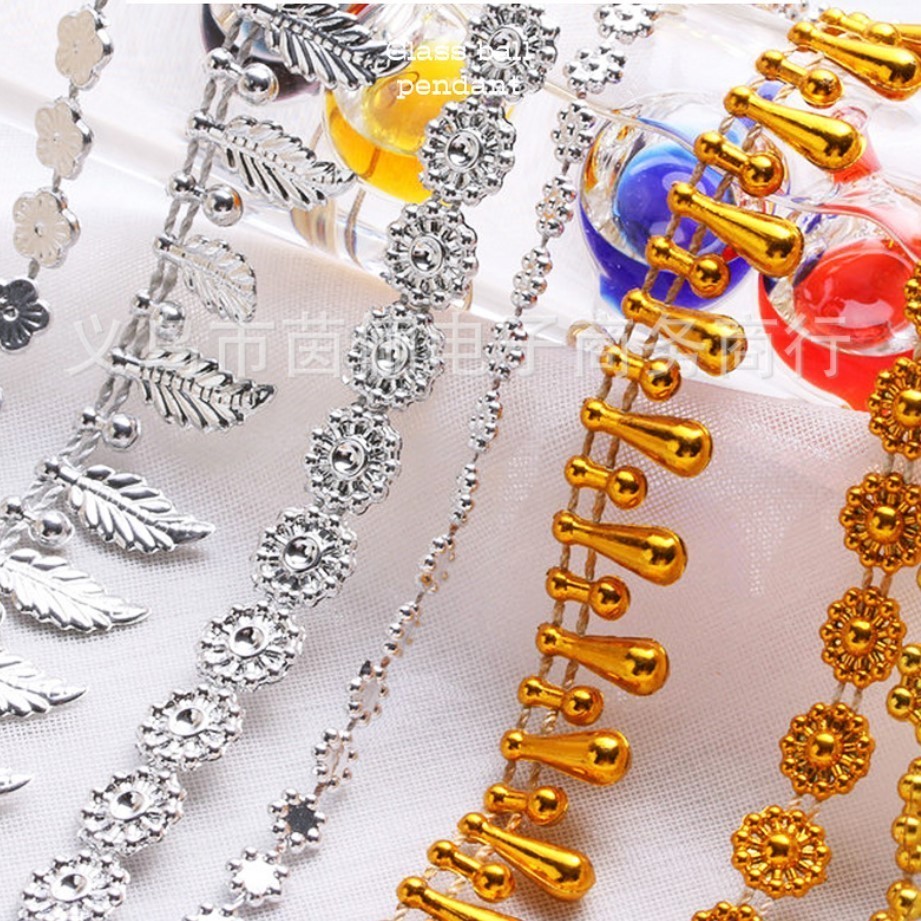 1yard 2cm Gold Silver Leaf Chain Plastic beads Ribbon For Cosplay Performance Sewing Accessories DIY Crafts 吊坠珠链(1550L) - Image 6