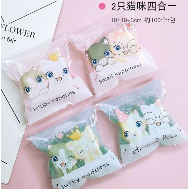 100pcs 10x10cm Cute Cat Cartoon Gifts Bags Cookie Packaging Self-adhesive Plastic Bags For Biscuits Candy Food (1268L) - Image 9