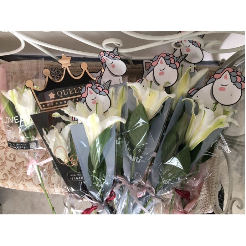5pcs Cartoon Single Flower Rose Box Bouquet Wrapping Paper PVC Triangular Box Plastic Paper Bags Boxes Cases (1530L) - Image 5