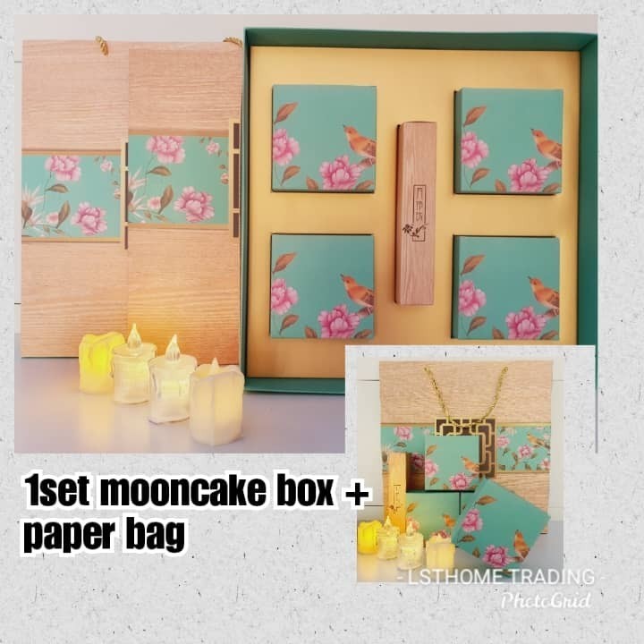 1set Mid-Autumn Moon Cake Chinese Style Flower Bir Box 4+1 Grids Paper Handbag (2922L)