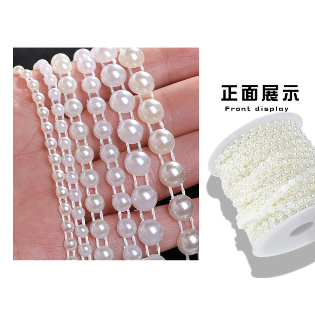 1yard/pack 6mm~10mm Half Round Pearl Beads Chain Garland Flowers Acrylic Beads For Wedding Decoration 半面定位连线珠链 (613L) - Image 5