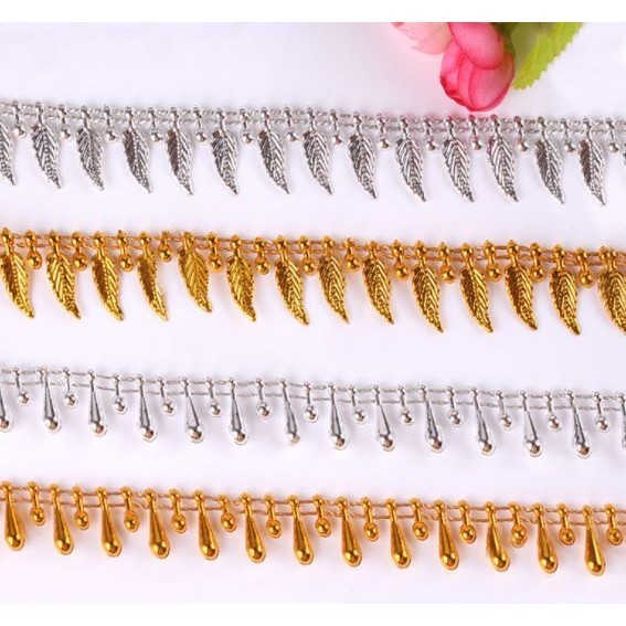 1yard 2cm Gold Silver Leaf Chain Plastic beads Ribbon For Cosplay Performance Sewing Accessories DIY Crafts 吊坠珠链(1550L) - Image 5
