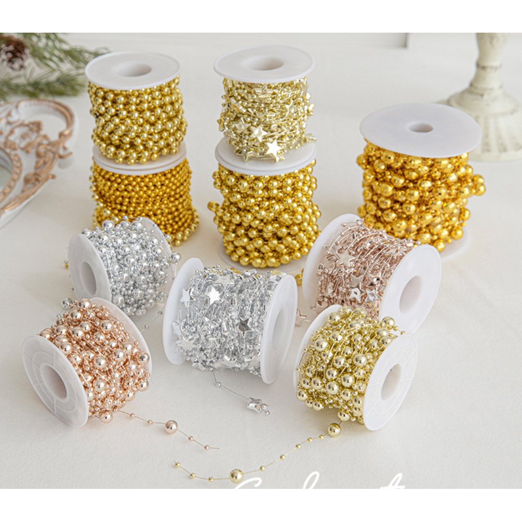 1yard 8mm Christmas Bead Chain Pendant Christmas Tree Decoration Pearl Beads Chain Ornament Christmas 电镀珠串珠 (619L)