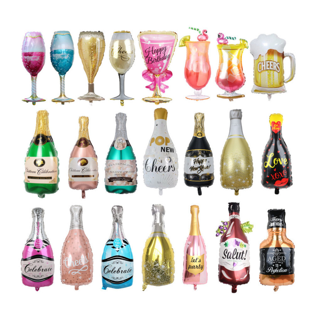 Large champagne bottle, balloon, birthday glass, goblet party, bubble party, flamingo cocktail 大号香槟酒瓶酒杯铝膜气球 (213L) - Image 2